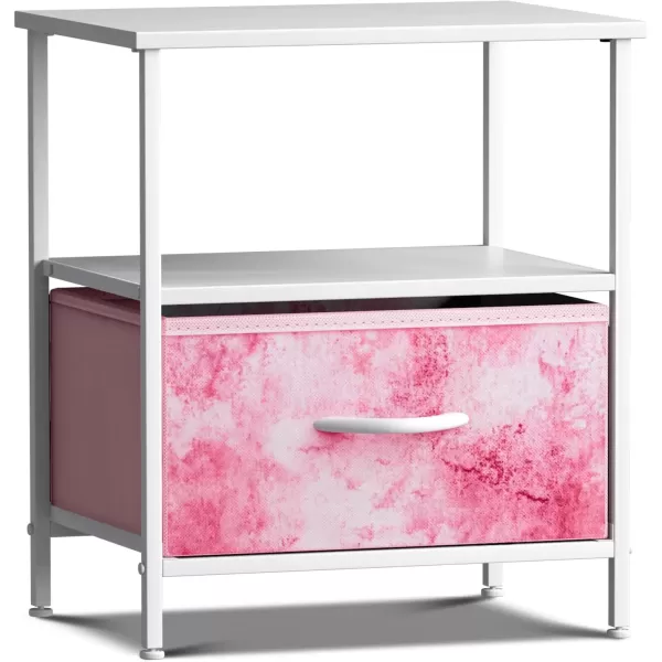 imageSorbus 2 Drawer Shelf Storage Nightstand  Kids Bedside Furniture End Table Night Stand with Steel Frame Wood Top ampamp Easy Pull Fabric Bins Dresser ampamp Chest for Home Bedroom Accessories Office ampamp CollegeTiedye Pink