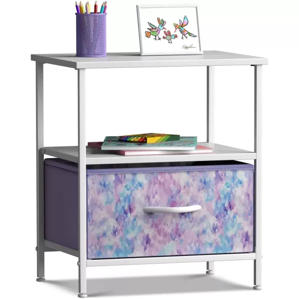 imageSorbus 2 Drawer Shelf Storage Nightstand  Kids Bedside Furniture End Table Night Stand with Steel Frame Wood Top ampamp Easy Pull Fabric Bins Dresser ampamp Chest for Home Bedroom Accessories Office ampamp CollegeTiedye Purple