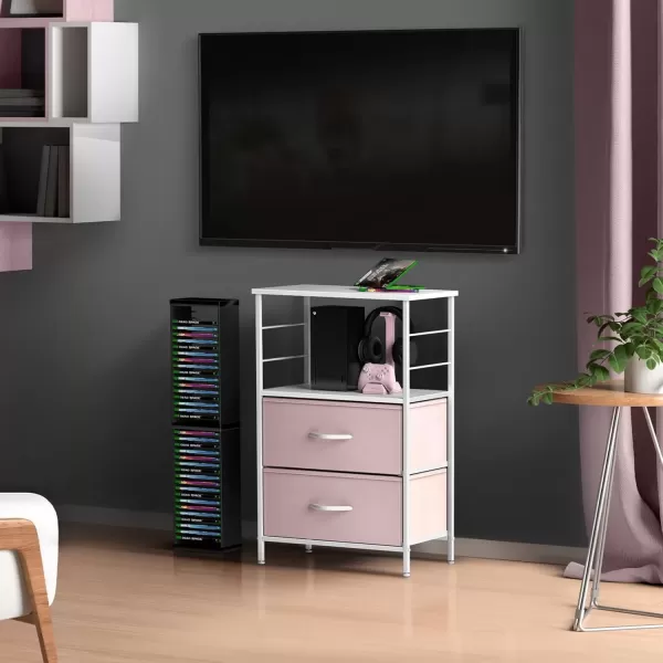 imageSorbus 2 Drawer Shelf Storage Nightstand  Kids Bedside Furniture End Table Night Stand with Steel Frame Wood Top ampamp Easy Pull Fabric Bins Dresser ampamp Chest for Home Bedroom Accessories Office ampamp CollegePink