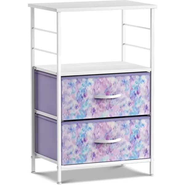 imageSorbus 2 Drawer Shelf Storage Nightstand  Kids Bedside Furniture End Table Night Stand with Steel Frame Wood Top ampamp Easy Pull Fabric Bins Dresser ampamp Chest for Home Bedroom Accessories Office ampamp CollegeTiedye Purple