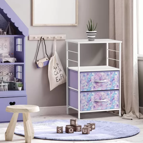 imageSorbus 2 Drawer Shelf Storage Nightstand  Kids Bedside Furniture End Table Night Stand with Steel Frame Wood Top ampamp Easy Pull Fabric Bins Dresser ampamp Chest for Home Bedroom Accessories Office ampamp CollegeTiedye Purple