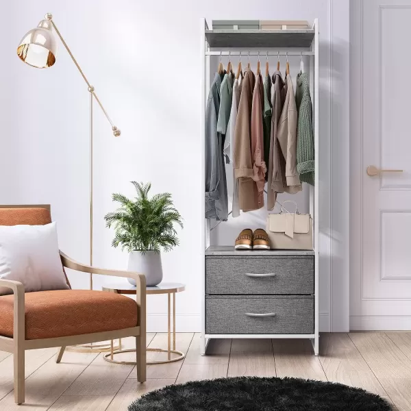 imageSorbus Clothing Rack with Drawers  Clothes Stand Dresser  Wood Top Steel Frame ampamp Fabric Drawers  Tall Closet Storage Organizer  Garment Rack for Hanging Shirts Dresses ampamp JacketsGrey
