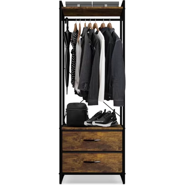 imageSorbus Clothing Rack with Drawers  Clothes Stand Dresser  Wood Top Steel Frame ampamp Fabric Drawers  Tall Closet Storage Organizer  Garment Rack for Hanging Shirts Dresses ampamp JacketsRustic