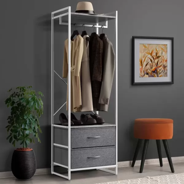 imageSorbus Clothing Rack with Drawers  Clothes Stand Dresser  Wood Top Steel Frame ampamp Fabric Drawers  Tall Closet Storage Organizer  Garment Rack for Hanging Shirts Dresses ampamp JacketsGrey