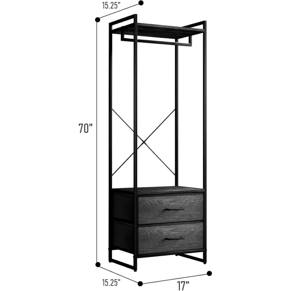imageSorbus Clothing Rack with Drawers  Clothes Stand Dresser  Wood Top Steel Frame ampamp Fabric Drawers  Tall Closet Storage Organizer  Garment Rack for Hanging Shirts Dresses ampamp JacketsGray Wood