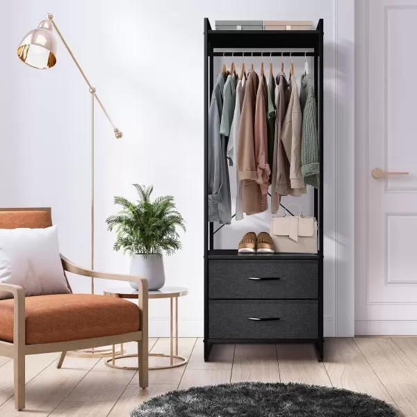 imageSorbus Clothing Rack with Drawers  Clothes Stand Dresser  Wood Top Steel Frame ampamp Fabric Drawers  Tall Closet Storage Organizer  Garment Rack for Hanging Shirts Dresses ampamp JacketsBlack