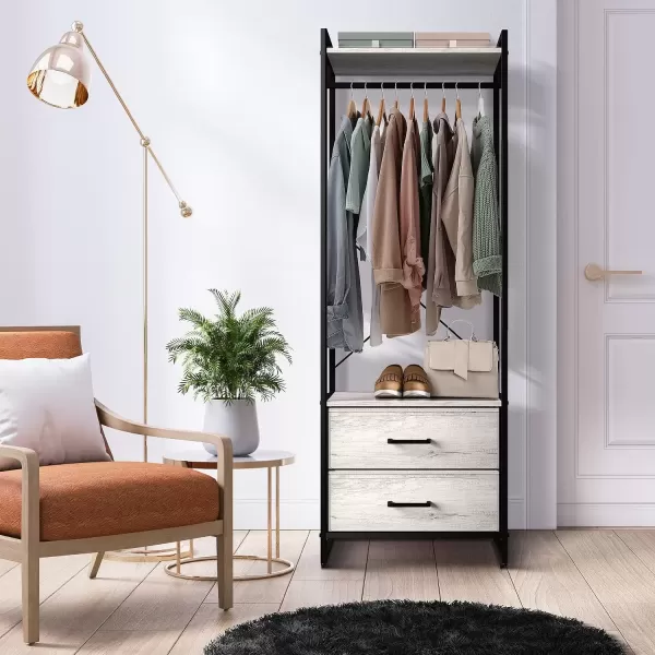 imageSorbus Clothing Rack with Drawers  Clothes Stand Dresser  Wood Top Steel Frame ampamp Fabric Drawers  Tall Closet Storage Organizer  Garment Rack for Hanging Shirts Dresses ampamp JacketsGreige