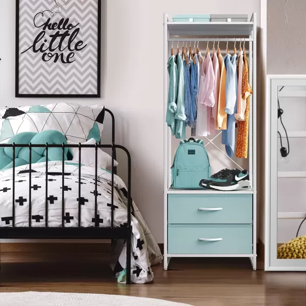 imageSorbus Clothing Rack with Drawers  Clothes Stand Dresser  Wood Top Steel Frame ampamp Fabric Drawers  Tall Closet Storage Organizer  Garment Rack for Hanging Shirts Dresses ampamp JacketsAqua