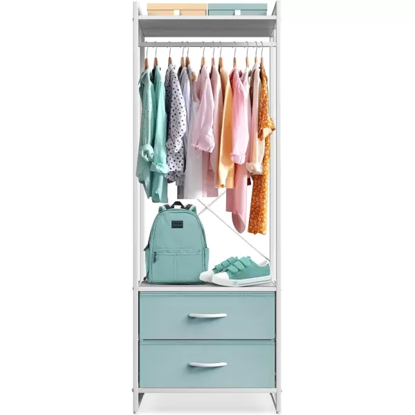 imageSorbus Clothing Rack with Drawers  Clothes Stand Dresser  Wood Top Steel Frame ampamp Fabric Drawers  Tall Closet Storage Organizer  Garment Rack for Hanging Shirts Dresses ampamp JacketsAqua