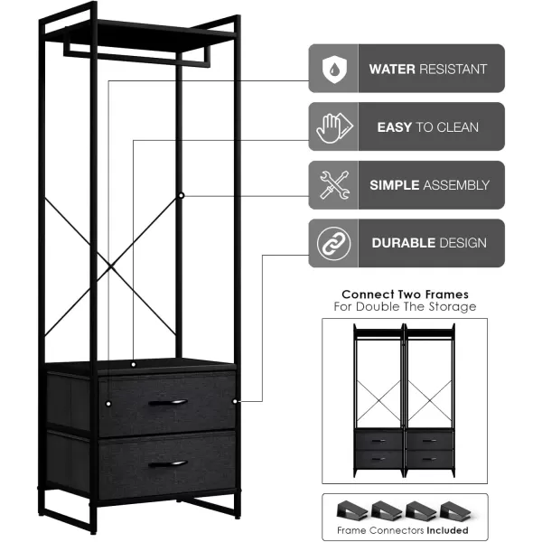 imageSorbus Clothing Rack with Drawers  Clothes Stand Dresser  Wood Top Steel Frame ampamp Fabric Drawers  Tall Closet Storage Organizer  Garment Rack for Hanging Shirts Dresses ampamp JacketsBlack