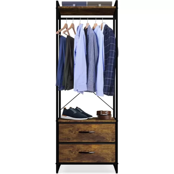 imageSorbus Clothing Rack with Drawers  Clothes Stand Dresser  Wood Top Steel Frame ampamp Fabric Drawers  Tall Closet Storage Organizer  Garment Rack for Hanging Shirts Dresses ampamp JacketsRustic