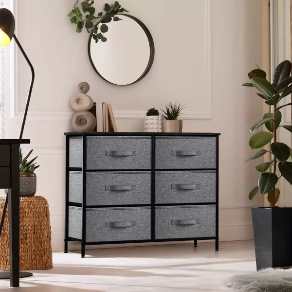imageSorbus Dresser with 6 Drawers  Chest Organizer Unit with Steel Frame Wood Top ampamp Handle Easy Pull Fabric Bins for Clothes  Storage Furniture for Bedroom Hallway Living Room Nursery ampamp Closet