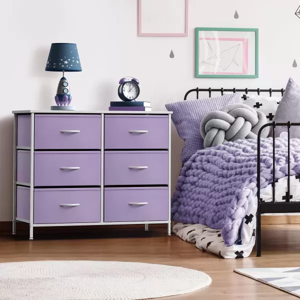 imageSorbus Dresser with 6 Drawers  Furniture Storage Tower Unit for Bedroom Hallway Closet Office Organization  Steel Frame Wood Top Easy Pull Fabric Bins 6Drawer Pastel PurplePurple