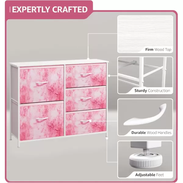 imageSorbus Dresser with 6 Drawers  Furniture Storage Tower Unit for Bedroom Hallway Closet Office Organization  Steel Frame Wood Top Easy Pull Fabric Bins 6Drawer Pastel PurplePink Tie Dye