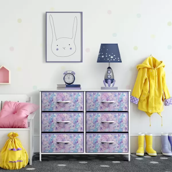 imageSorbus Dresser with 6 Drawers  Furniture Storage Tower Unit for Bedroom Hallway Closet Office Organization  Steel Frame Wood Top Easy Pull Fabric Bins 6Drawer Pastel PurplePurple Tie Dye