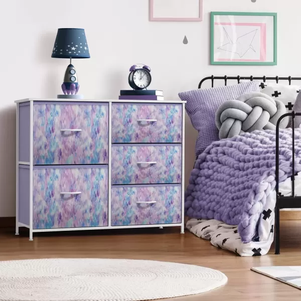 imageSorbus Dresser with 6 Drawers  Furniture Storage Tower Unit for Bedroom Hallway Closet Office Organization  Steel Frame Wood Top Easy Pull Fabric Bins 6Drawer Pastel PurplePurple Tie Dye