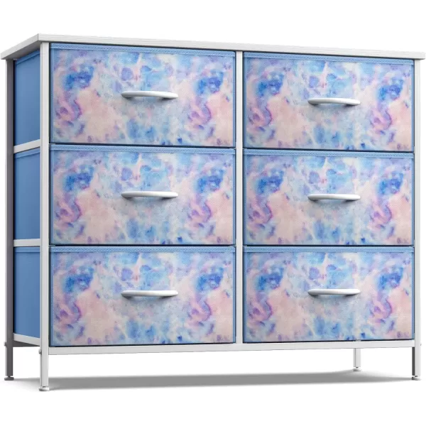 imageSorbus Dresser with 6 Drawers  Furniture Storage Tower Unit for Bedroom Hallway Closet Office Organization  Steel Frame Wood Top Easy Pull Fabric Bins 6Drawer Pastel PurpleBlue Tie Dye