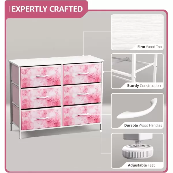 imageSorbus Dresser with 6 Drawers  Furniture Storage Tower Unit for Bedroom Hallway Closet Office Organization  Steel Frame Wood Top Easy Pull Fabric Bins 6Drawer Pastel PurplePink Tie Dye