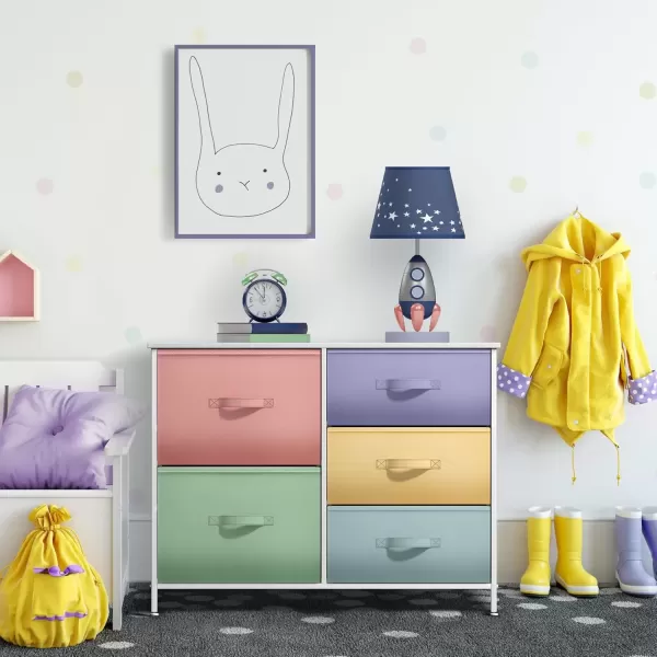 imageSorbus Dresser with 6 Drawers  Furniture Storage Tower Unit for Bedroom Hallway Closet Office Organization  Steel Frame Wood Top Easy Pull Fabric Bins 6Drawer Pastel PurplePastelWhite