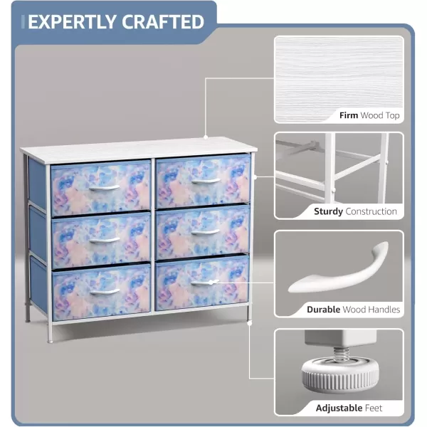 imageSorbus Dresser with 6 Drawers  Furniture Storage Tower Unit for Bedroom Hallway Closet Office Organization  Steel Frame Wood Top Easy Pull Fabric Bins 6Drawer Pastel PurpleBlue Tie Dye