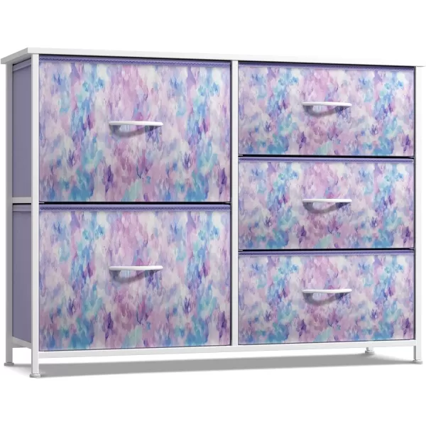 imageSorbus Dresser with 6 Drawers  Furniture Storage Tower Unit for Bedroom Hallway Closet Office Organization  Steel Frame Wood Top Easy Pull Fabric Bins 6Drawer Pastel PurplePurple Tie Dye