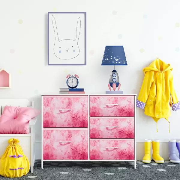 imageSorbus Dresser with 6 Drawers  Furniture Storage Tower Unit for Bedroom Hallway Closet Office Organization  Steel Frame Wood Top Easy Pull Fabric Bins 6Drawer Pastel PurplePink Tie Dye