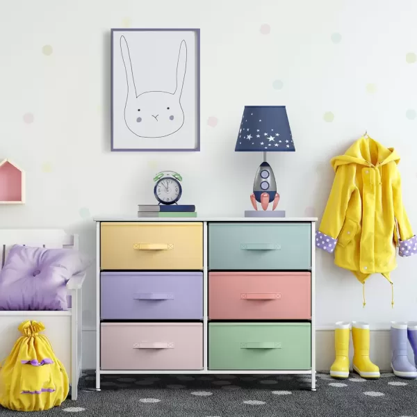 imageSorbus Dresser with 6 Drawers  Furniture Storage Tower Unit for Bedroom Hallway Closet Office Organization  Steel Frame Wood Top Easy Pull Fabric Bins 6Drawer Pastel PurplePastelWhite