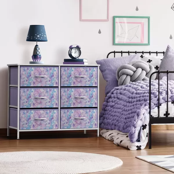 imageSorbus Dresser with 6 Drawers  Furniture Storage Tower Unit for Bedroom Hallway Closet Office Organization  Steel Frame Wood Top Easy Pull Fabric Bins 6Drawer Pastel PurplePurple Tie Dye