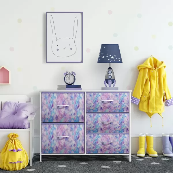 imageSorbus Dresser with 6 Drawers  Furniture Storage Tower Unit for Bedroom Hallway Closet Office Organization  Steel Frame Wood Top Easy Pull Fabric Bins 6Drawer Pastel PurplePurple Tie Dye