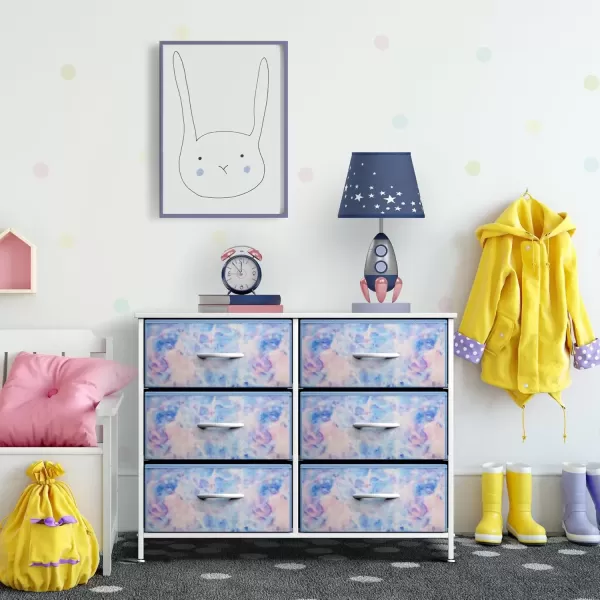 imageSorbus Dresser with 6 Drawers  Furniture Storage Tower Unit for Bedroom Hallway Closet Office Organization  Steel Frame Wood Top Easy Pull Fabric Bins 6Drawer Pastel PurpleBlue Tie Dye