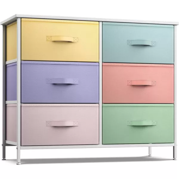 imageSorbus Dresser with 6 Drawers  Furniture Storage Tower Unit for Bedroom Hallway Closet Office Organization  Steel Frame Wood Top Easy Pull Fabric Bins 6Drawer Pastel PurplePastelWhite