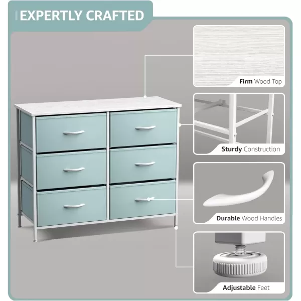 imageSorbus Dresser with 6 Drawers  Furniture Storage Tower Unit for Bedroom Hallway Closet Office Organization  Steel Frame Wood Top Easy Pull Fabric Bins 6Drawer Pastel PurpleAqua