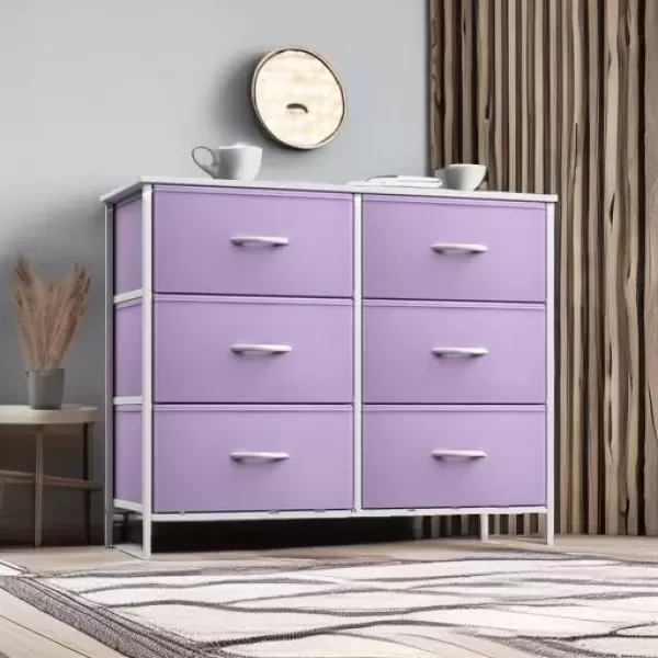 imageSorbus Dresser with 6 Drawers  Furniture Storage Tower Unit for Bedroom Hallway Closet Office Organization  Steel Frame Wood Top Easy Pull Fabric Bins 6Drawer Pastel PurplePurple