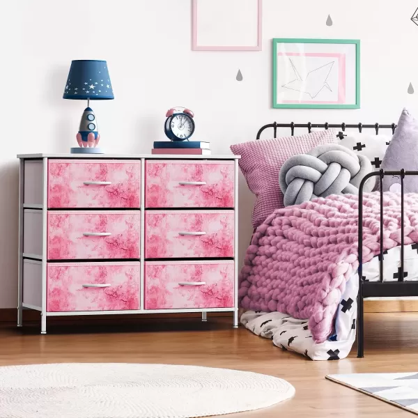 imageSorbus Dresser with 6 Drawers  Furniture Storage Tower Unit for Bedroom Hallway Closet Office Organization  Steel Frame Wood Top Easy Pull Fabric Bins 6Drawer Pastel PurplePink Tie Dye