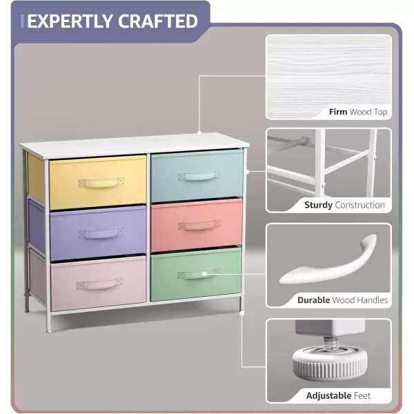 imageSorbus Dresser with 6 Drawers  Furniture Storage Tower Unit for Bedroom Hallway Closet Office Organization  Steel Frame Wood Top Easy Pull Fabric Bins 6Drawer Pastel PurplePastelWhite