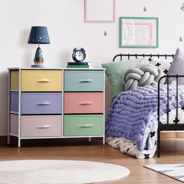 imageSorbus Dresser with 6 Drawers  Furniture Storage Tower Unit for Bedroom Hallway Closet Office Organization  Steel Frame Wood Top Easy Pull Fabric Bins 6Drawer Pastel PurplePastelWhite