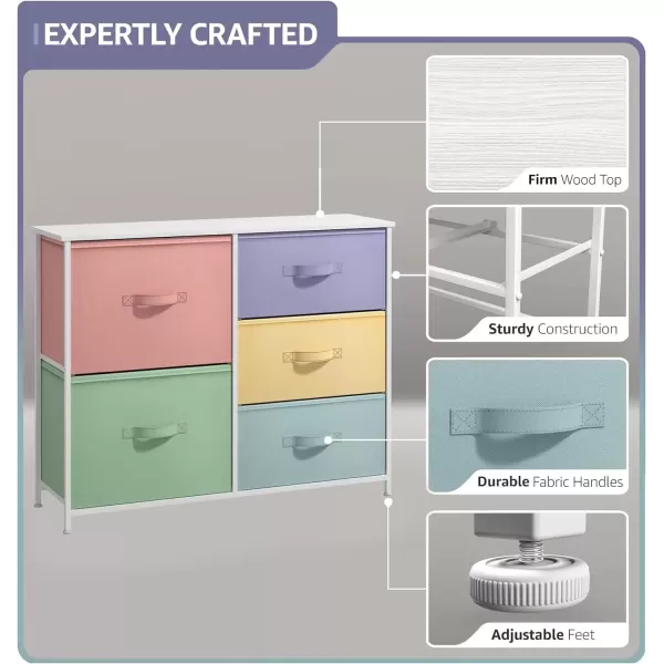 imageSorbus Dresser with 6 Drawers  Furniture Storage Tower Unit for Bedroom Hallway Closet Office Organization  Steel Frame Wood Top Easy Pull Fabric Bins 6Drawer Pastel PurplePastelWhite