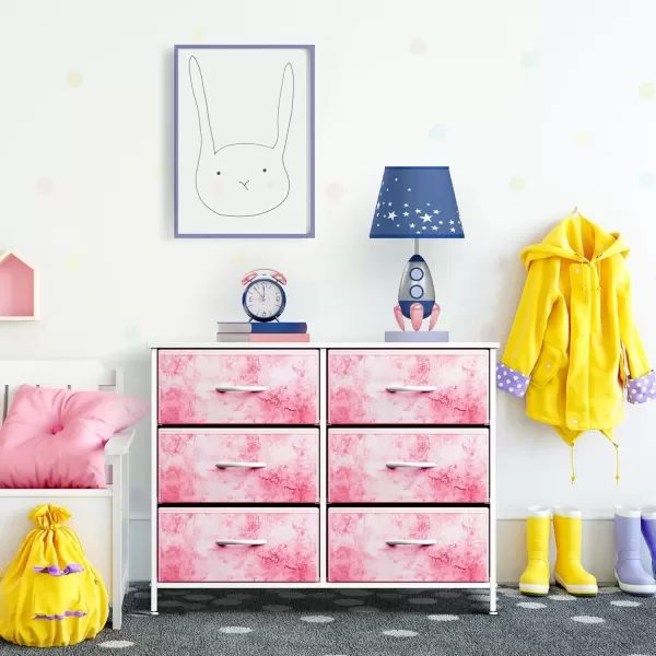 imageSorbus Dresser with 6 Drawers  Furniture Storage Tower Unit for Bedroom Hallway Closet Office Organization  Steel Frame Wood Top Easy Pull Fabric Bins 6Drawer Pastel PurplePink Tie Dye