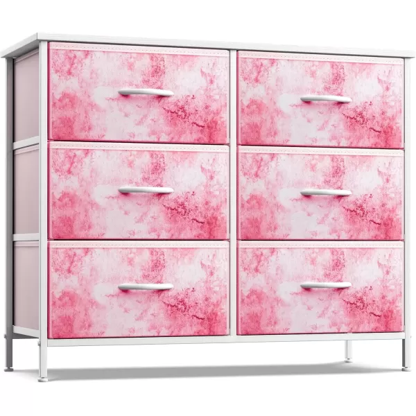 imageSorbus Dresser with 6 Drawers  Furniture Storage Tower Unit for Bedroom Hallway Closet Office Organization  Steel Frame Wood Top Easy Pull Fabric Bins 6Drawer Pastel PurplePink Tie Dye
