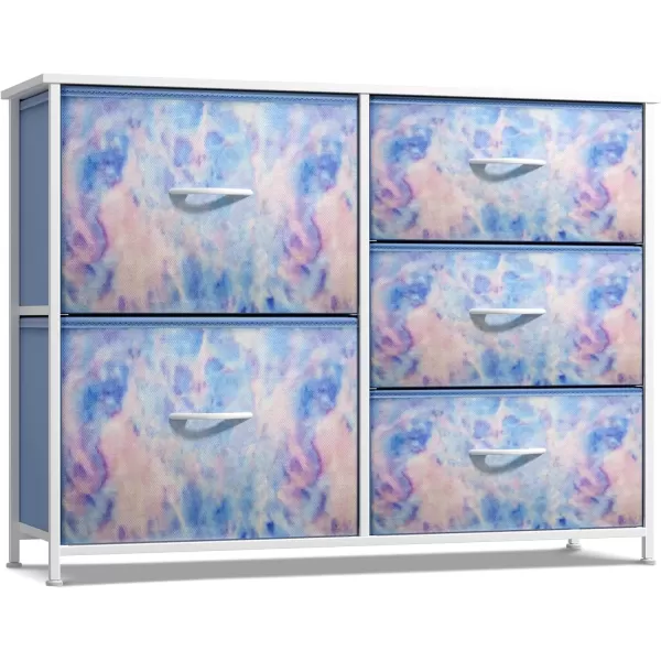 imageSorbus Dresser with 6 Drawers  Furniture Storage Tower Unit for Bedroom Hallway Closet Office Organization  Steel Frame Wood Top Easy Pull Fabric Bins 6Drawer Pastel PurpleBlue Tie Dye