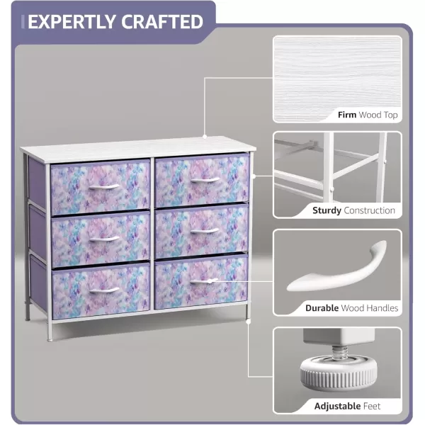 imageSorbus Dresser with 6 Drawers  Furniture Storage Tower Unit for Bedroom Hallway Closet Office Organization  Steel Frame Wood Top Easy Pull Fabric Bins 6Drawer Pastel PurplePurple Tie Dye