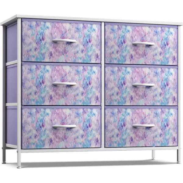 imageSorbus Dresser with 6 Drawers  Furniture Storage Tower Unit for Bedroom Hallway Closet Office Organization  Steel Frame Wood Top Easy Pull Fabric Bins 6Drawer Pastel PurplePurple Tie Dye