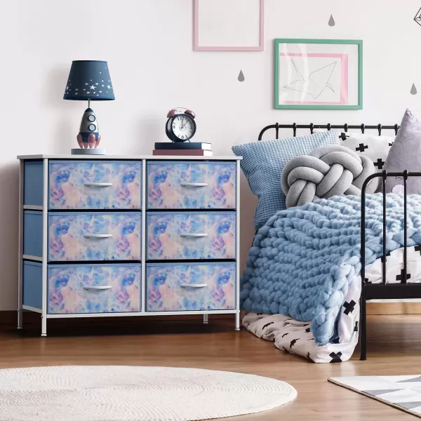 imageSorbus Dresser with 6 Drawers  Furniture Storage Tower Unit for Bedroom Hallway Closet Office Organization  Steel Frame Wood Top Easy Pull Fabric Bins 6Drawer Pastel PurpleBlue Tie Dye