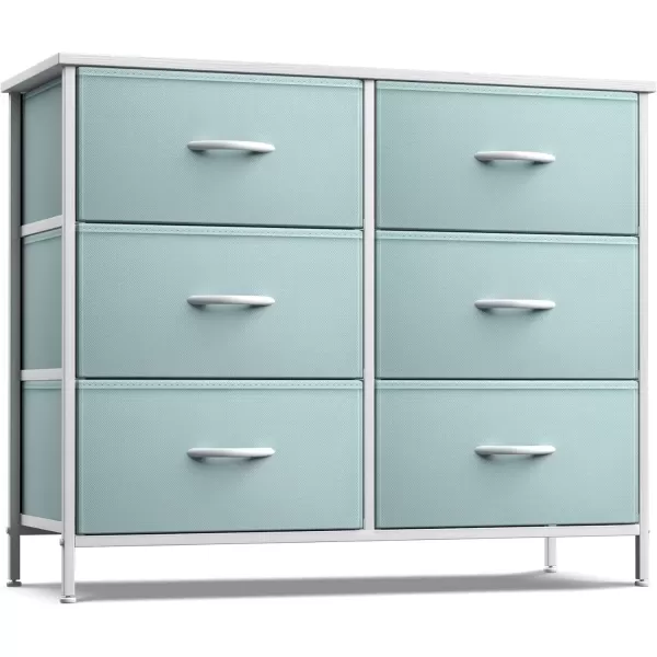 imageSorbus Dresser with 6 Drawers  Furniture Storage Tower Unit for Bedroom Hallway Closet Office Organization  Steel Frame Wood Top Easy Pull Fabric Bins 6Drawer Pastel PurpleAqua
