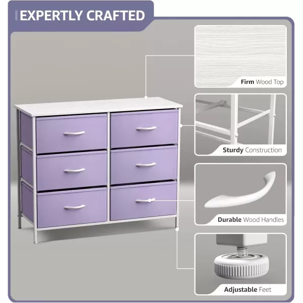 imageSorbus Dresser with 6 Drawers  Furniture Storage Tower Unit for Bedroom Hallway Closet Office Organization  Steel Frame Wood Top Easy Pull Fabric Bins 6Drawer Pastel PurplePurple