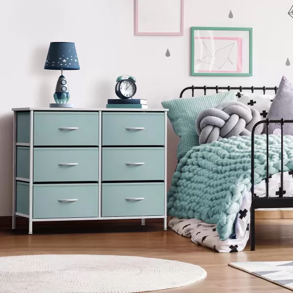 imageSorbus Dresser with 6 Drawers  Furniture Storage Tower Unit for Bedroom Hallway Closet Office Organization  Steel Frame Wood Top Easy Pull Fabric Bins 6Drawer Pastel PurpleAqua