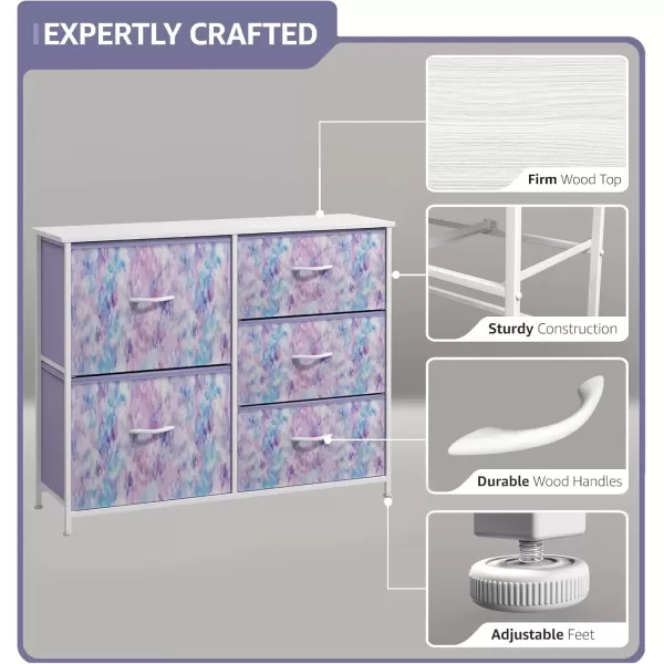 imageSorbus Dresser with 6 Drawers  Furniture Storage Tower Unit for Bedroom Hallway Closet Office Organization  Steel Frame Wood Top Easy Pull Fabric Bins 6Drawer Pastel PurplePurple Tie Dye