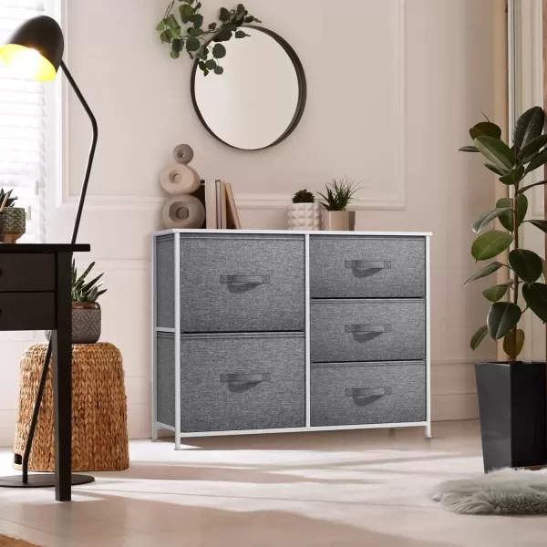 imageSorbus Dresser with 6 Fabric Drawers  Bedroom Furniture Storage Chest Tower Unit for Bedroom Hallway Closet Office Organization  Steel Frame Rustic Wood Top Easy Pull Fabric BinsWhite