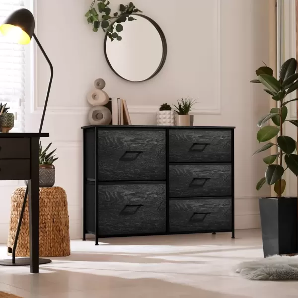 imageSorbus Dresser with 6 Fabric Drawers  Bedroom Furniture Storage Chest Tower Unit for Bedroom Hallway Closet Office Organization  Steel Frame Rustic Wood Top Easy Pull Fabric BinsGray Wood