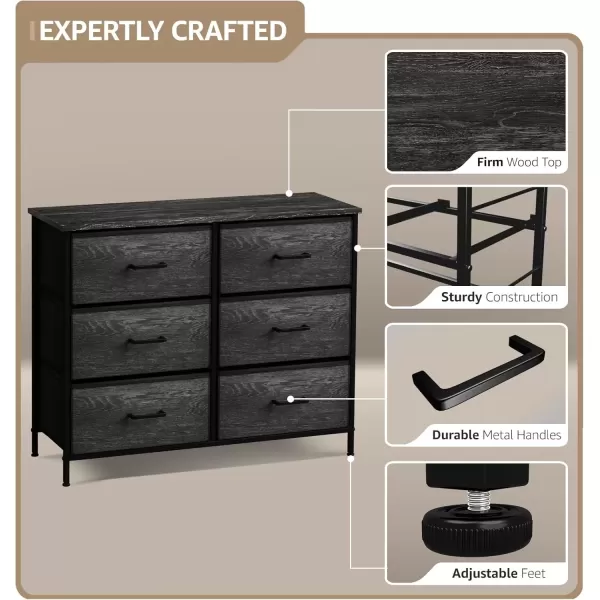 imageSorbus Dresser with 6 Faux Wood Drawers  Chest Organizer Unit with Steel Frame Wood Top ampamp Handle Easy Pull Fabric Bins for Clothes  Storage Furniture for Bedroom Hallway Living Room ampamp Closet
